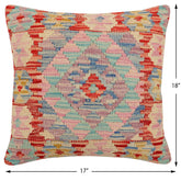 handmade Traditional Pillow Red Blue Hand-Woven SQUARE 100% WOOL  Hand woven turkish pillow  2 x 2